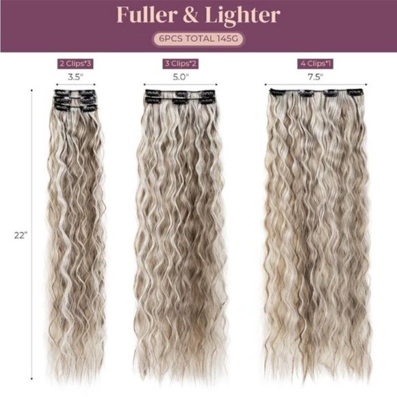 New 6PCS 24" Curly Long Ash Brown with Blonde Highlights Clip-in Hair Extensions - Picture 2 of 7